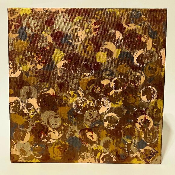 Metallic Dots Abstract Wall Art Work Original Painting 8" Square Artist Signed - Picture 4 of 10